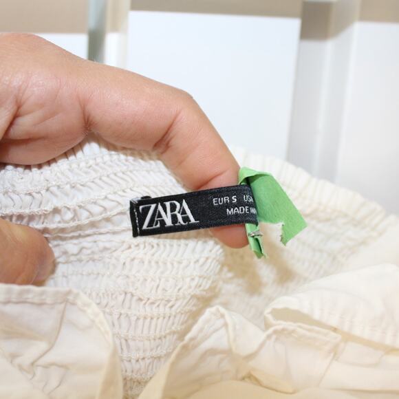 ZARA White Ruched Draped Poplin Top with Smocked Back | Small - Picture 6 of 10